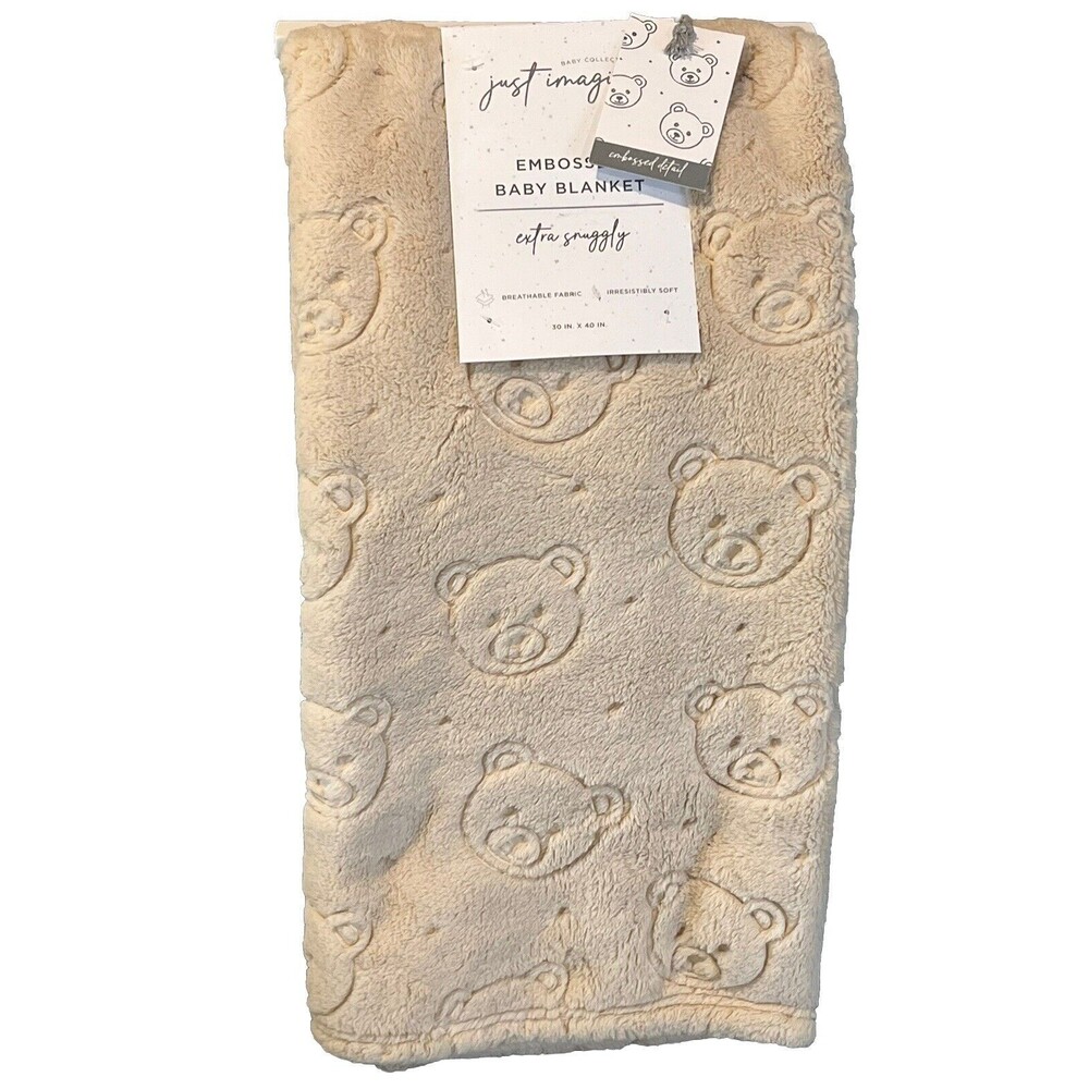 JUST IMAGINE Little Bear Stone Embossed Baby Blanket Soft Fleece Beige New